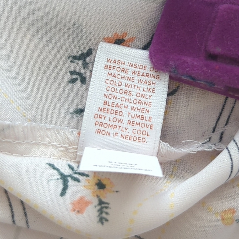 LC Lauren Conrad Cream w Yellow & Pink Floral Lightweight Top Keyhole Back Sze M - Picture 9 of 9